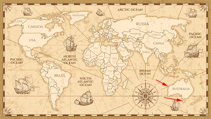 Landkarte der Welt - Australien und Tasmanien