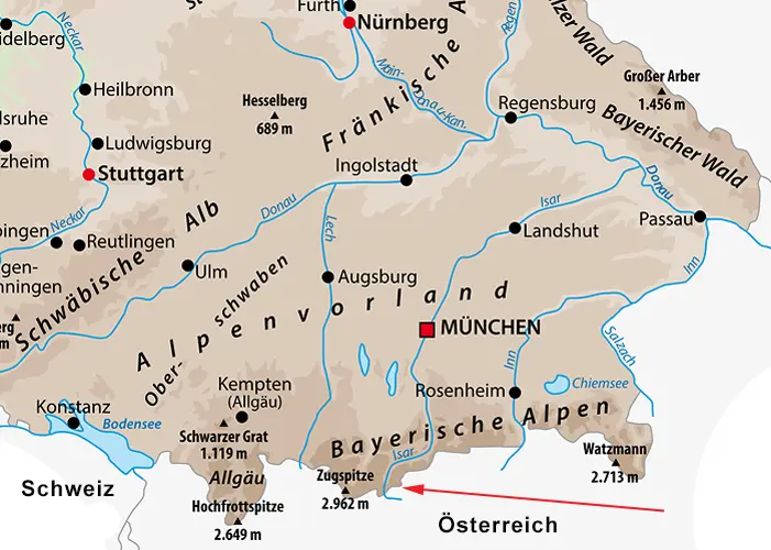 Landkarte Alpenregion Bayern