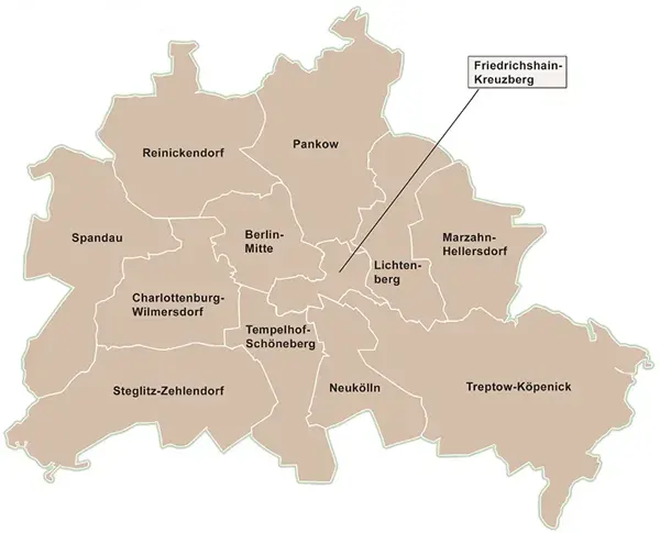 Landkarte von Berlin - die zwölf Bezirke