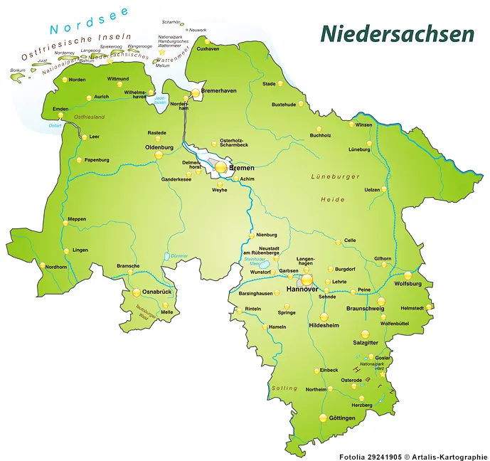 Landkarte von Niedersachsen