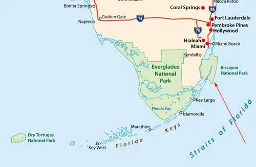 Landkarte Südflorida - Biscayne-Nationalpark