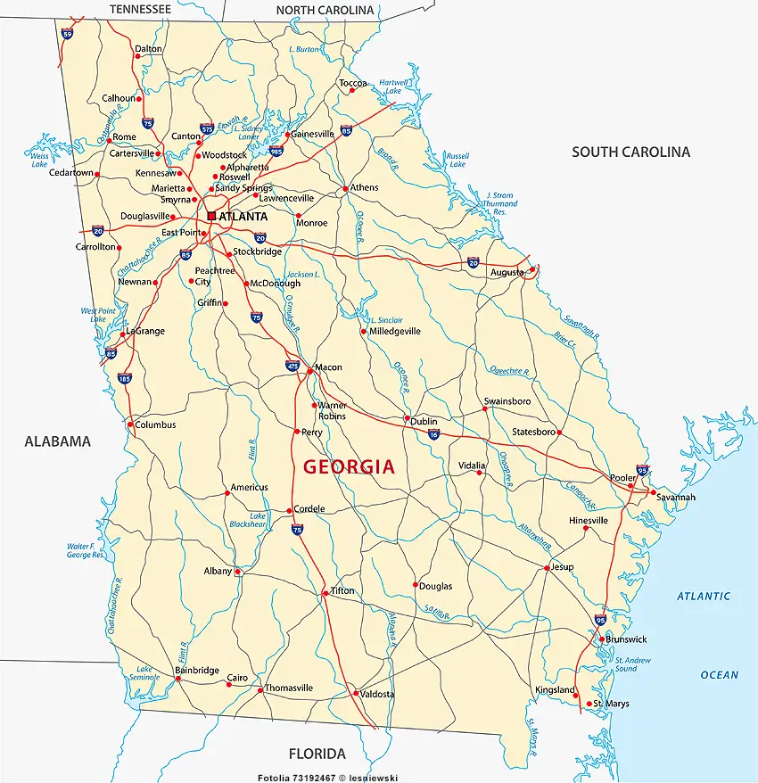 Landkarte von Georgia - Städte, Flüsse, Highways, Nationalparks