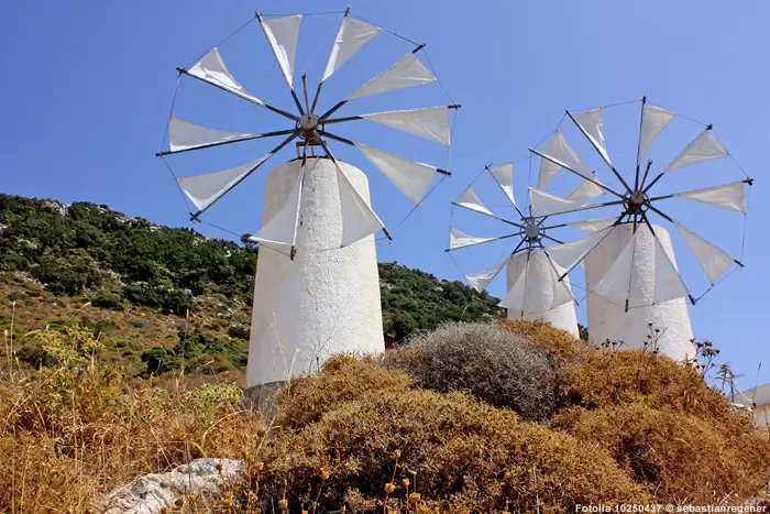 Griechische Windmühlen auf der Insel Kreta