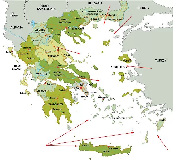 Landkarte Griechenland - Ägäische Inseln