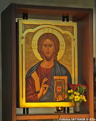 Christus Pantokrator Ikone in einer griechischen Kapelle