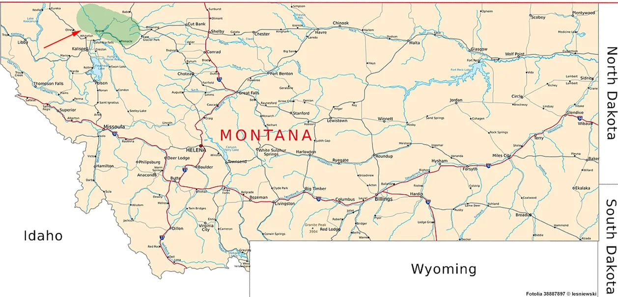 Landkarte von Montana - Städte, Flüsse, Seen und Highways