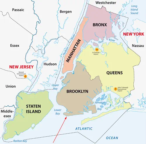 Karte der Boroughs von New York City - Brooklyn