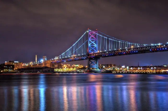 Benjamin Franklin Bridge in Philadelphia nach Camden in New Jersey