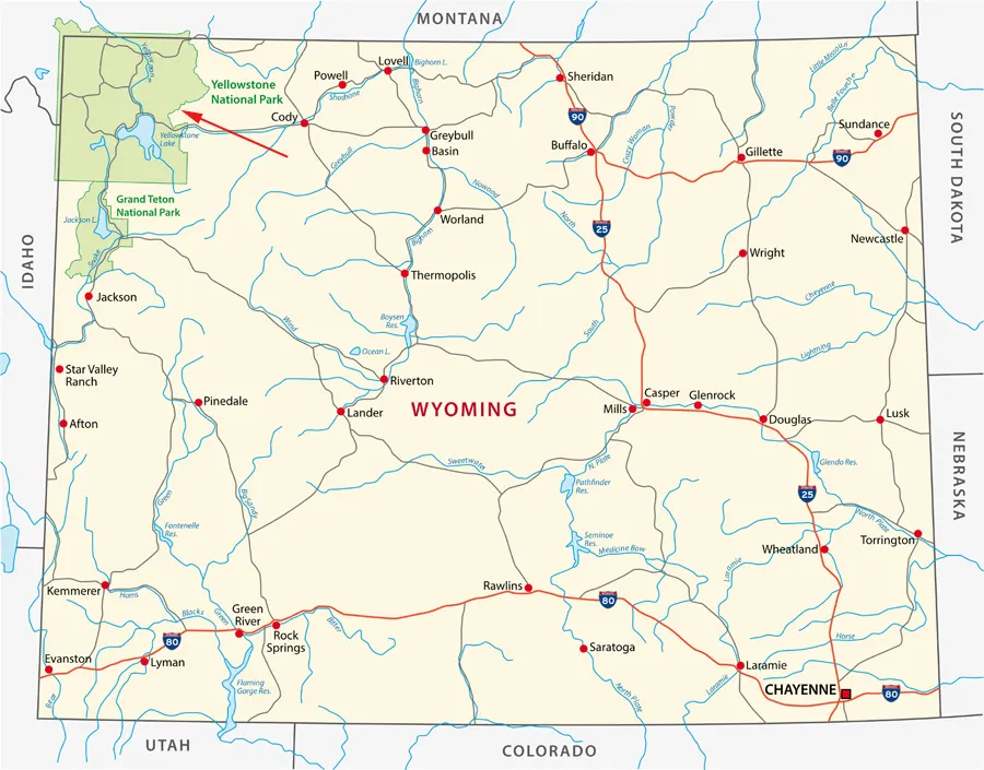 Landkarte von Wyoming - Yellowstone-Nationalpark